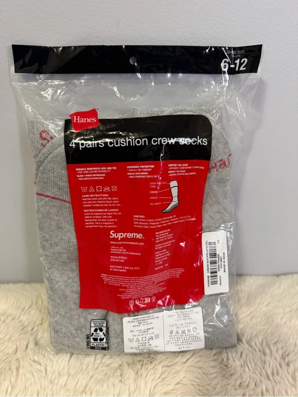 Hanes+Supreme Gray Crew Socks - 4 Pack